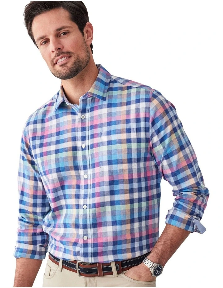 Easy Care Oxford Gingham Long Sleeve Shirt in Multi Check image 3