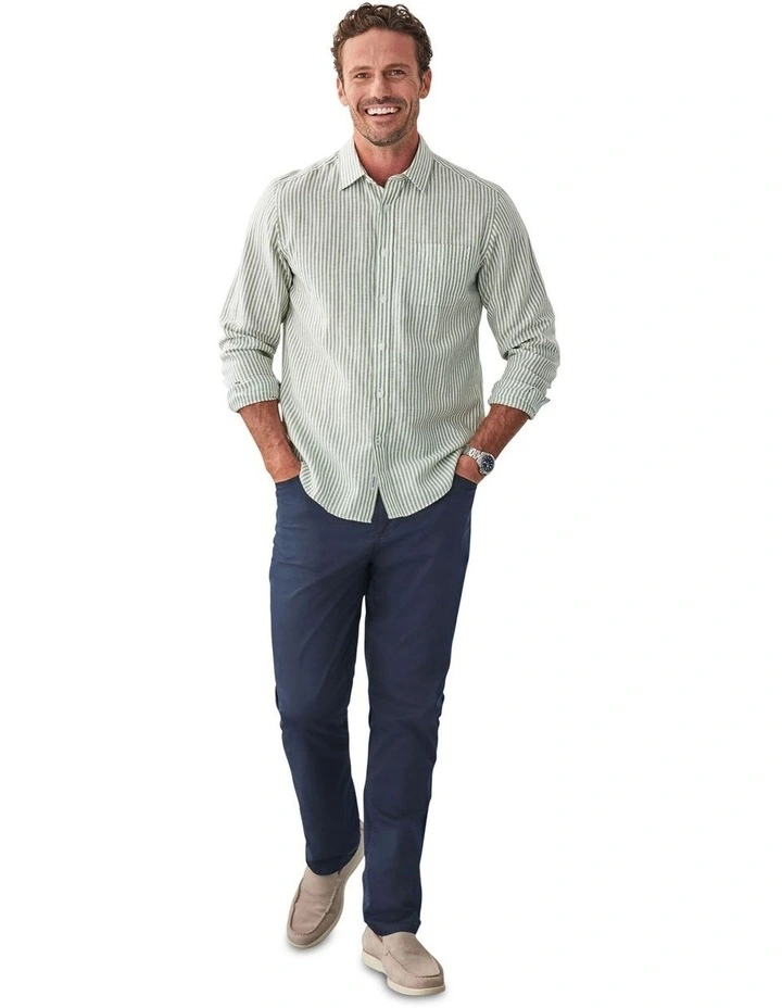 Linen Blend Bengal Stripe Long Sleeve Shirt in Khaki image 5