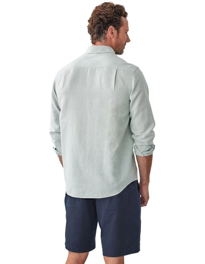 Linen Blend Houndstooth Long Sleeve Shirt in Sage image 2