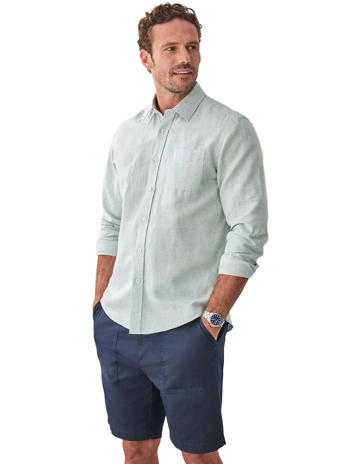 Linen Blend Houndstooth Long Sleeve Shirt in Sage image 4