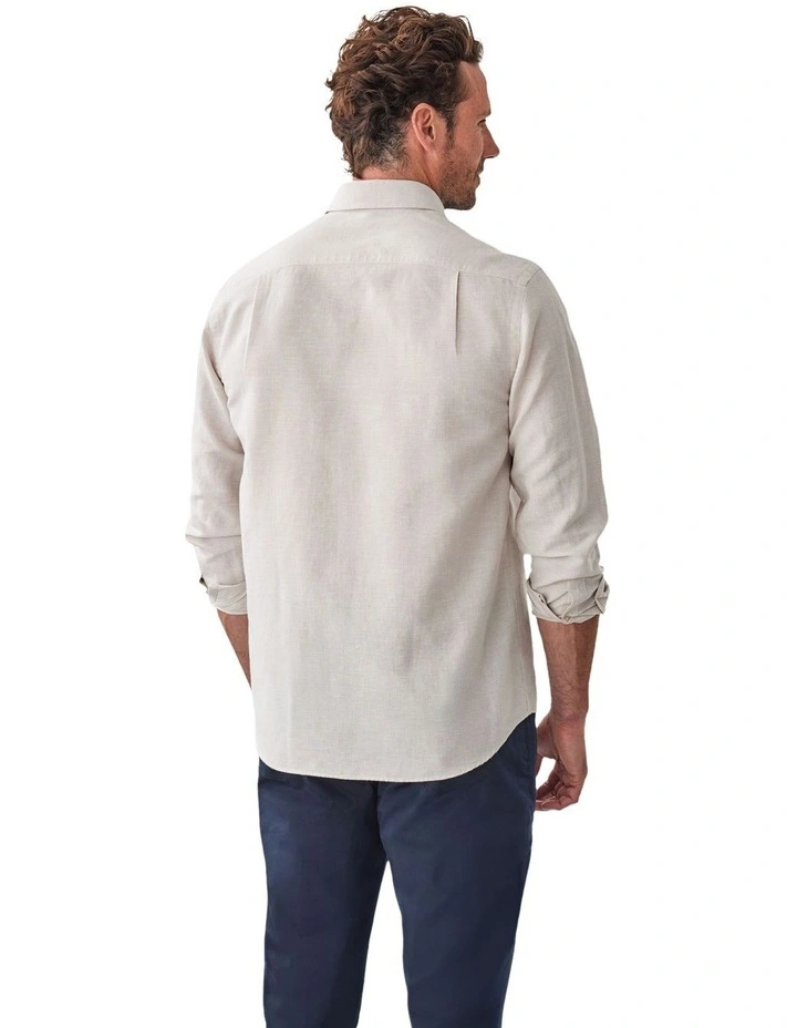 Linen Blend Houndstooth Long Sleeve Shirt in Natural image 2