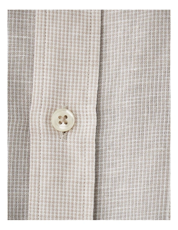 Linen Blend Houndstooth Long Sleeve Shirt in Natural image 5