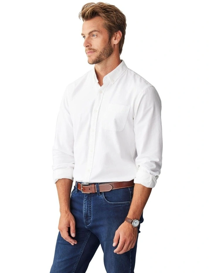 Plain Casual Oxford Shirt in White image 5