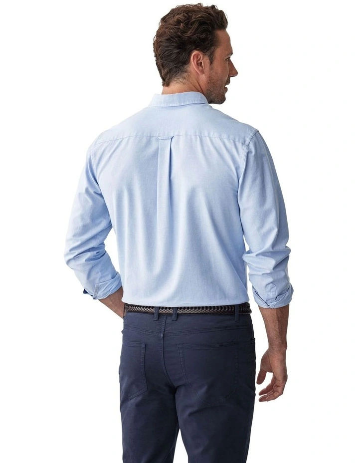 Plain Casual Oxford Long Sleeve Shirt in Blue image 2