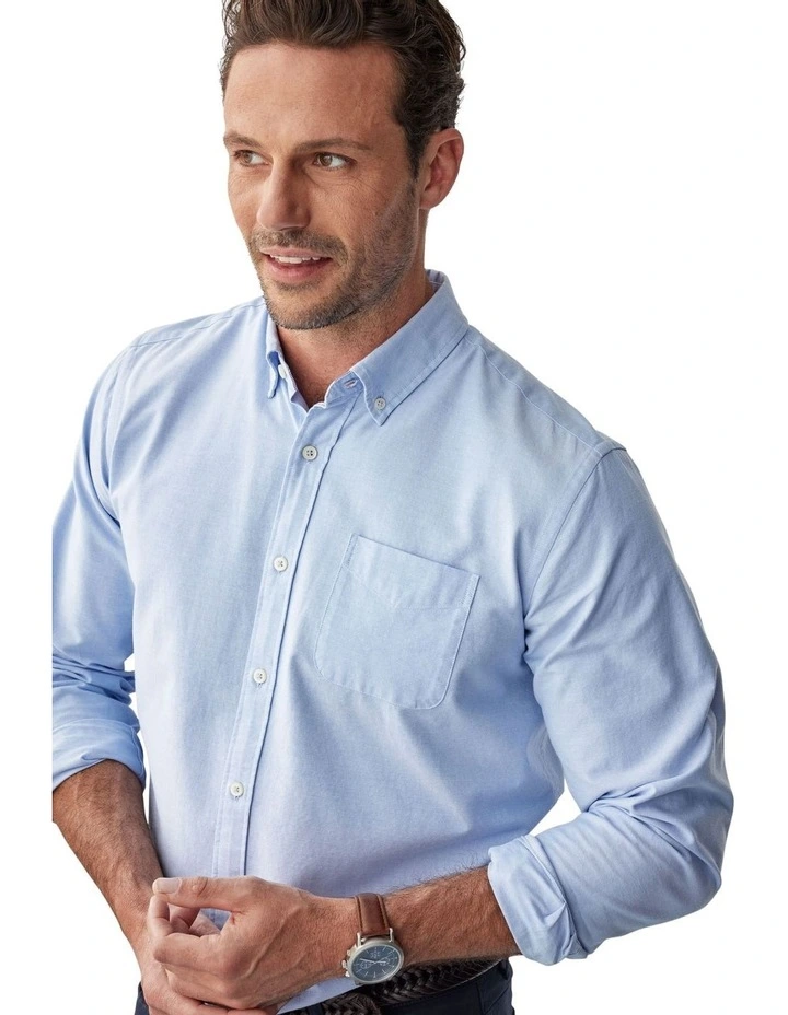 Plain Casual Oxford Long Sleeve Shirt in Blue image 3