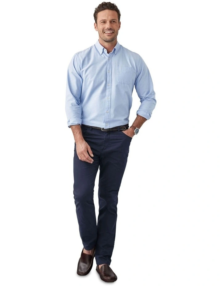 Plain Casual Oxford Long Sleeve Shirt in Blue image 5