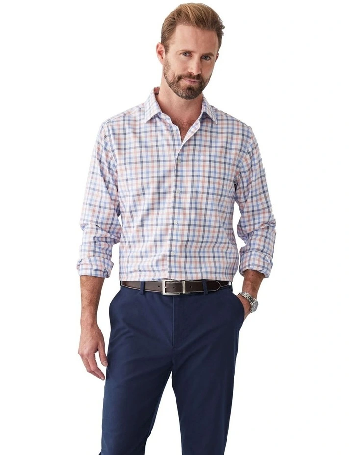 Non-Iron Dobby Twill Check Long Sleeve Shirt in Multi Check image 1