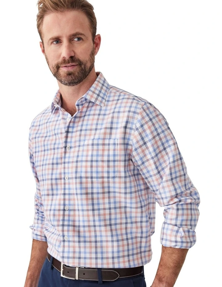 Non-Iron Dobby Twill Check Long Sleeve Shirt in Multi Check image 3
