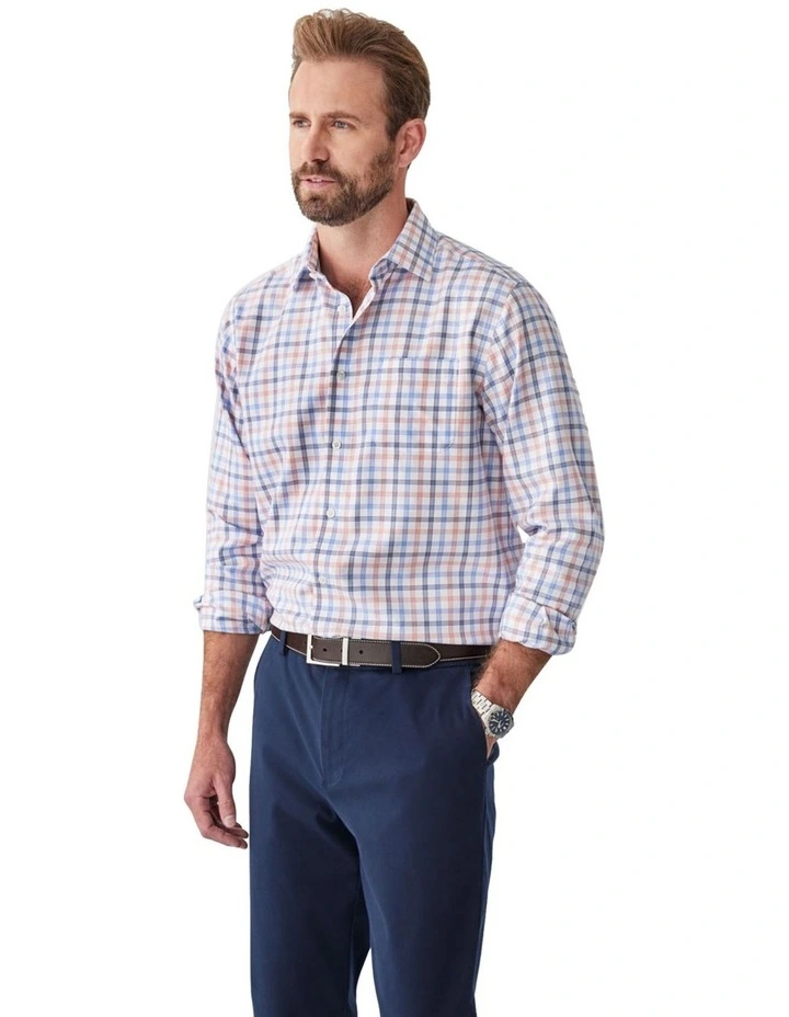 Non-Iron Dobby Twill Check Long Sleeve Shirt in Multi Check image 4