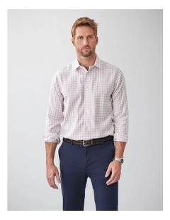 Non-Iron Dobby Twill Check Long Sleeve Shirt in White