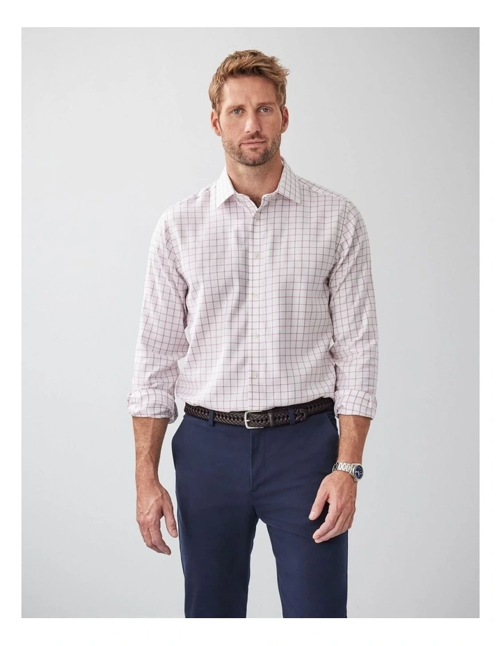 Non-Iron Dobby Twill Check Long Sleeve Shirt in White image 1