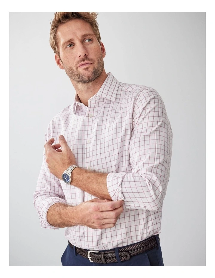 Non-Iron Dobby Twill Check Long Sleeve Shirt in White image 3