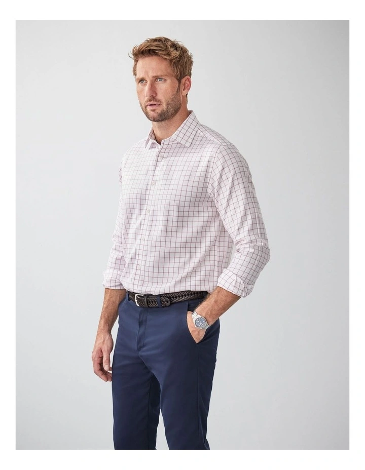 Non-Iron Dobby Twill Check Long Sleeve Shirt in White image 4