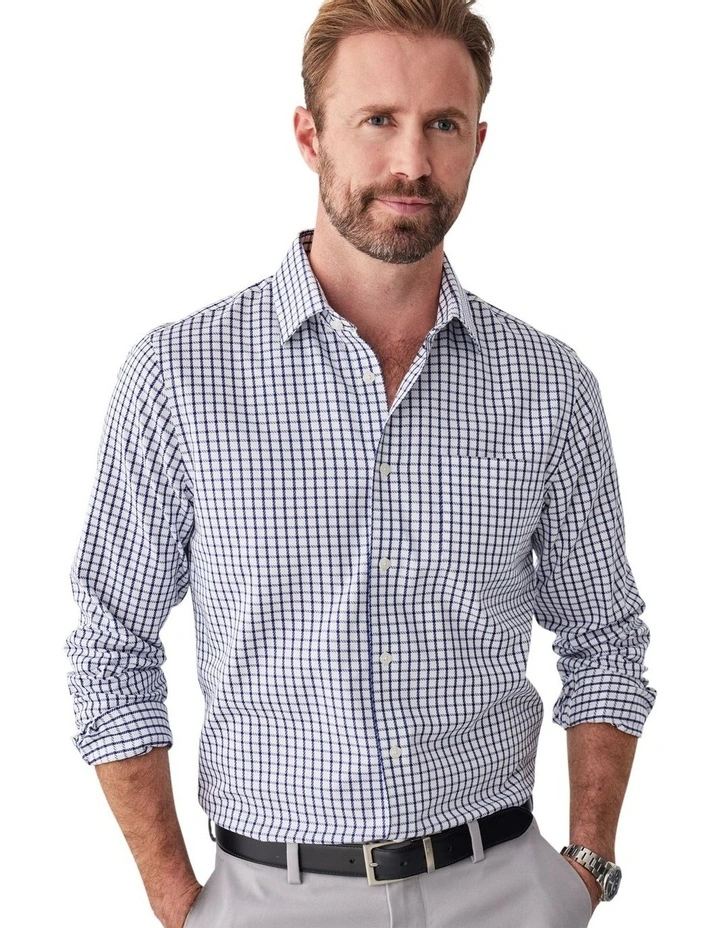 Non Iron Twill Check Long Sleeve Shirt in White image 1