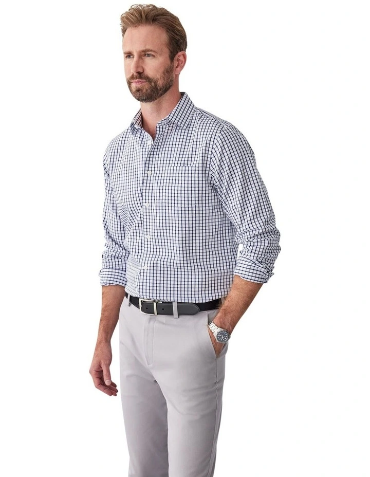 Non Iron Twill Check Long Sleeve Shirt in White image 3