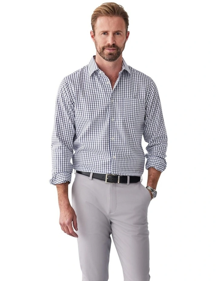 Non Iron Twill Check Long Sleeve Shirt in White image 4
