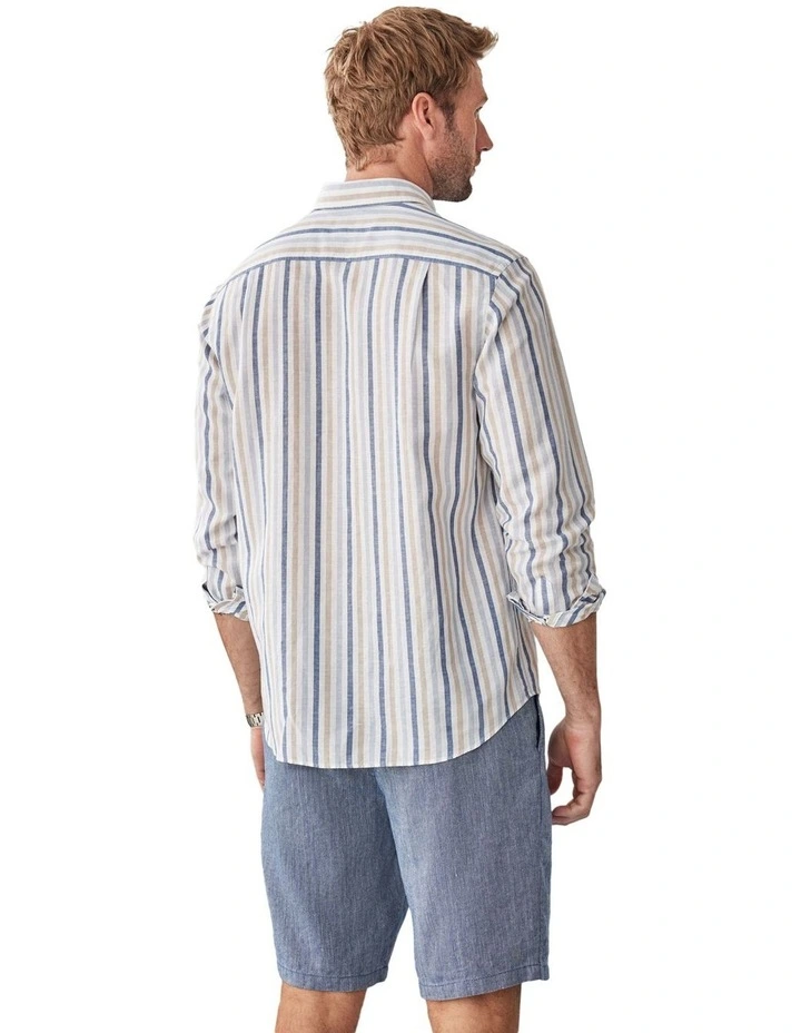 Linen Blend Bengal Stripe Long Sleeve Shirt in Multi image 2