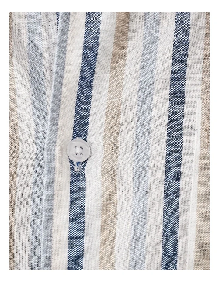 Linen Blend Bengal Stripe Long Sleeve Shirt in Multi image 5