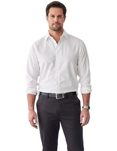 Non-Iron Dobby Plain Long Sleeve Shirt in White