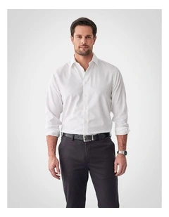 Non-Iron Dobby Plain Long Sleeve Shirt in White