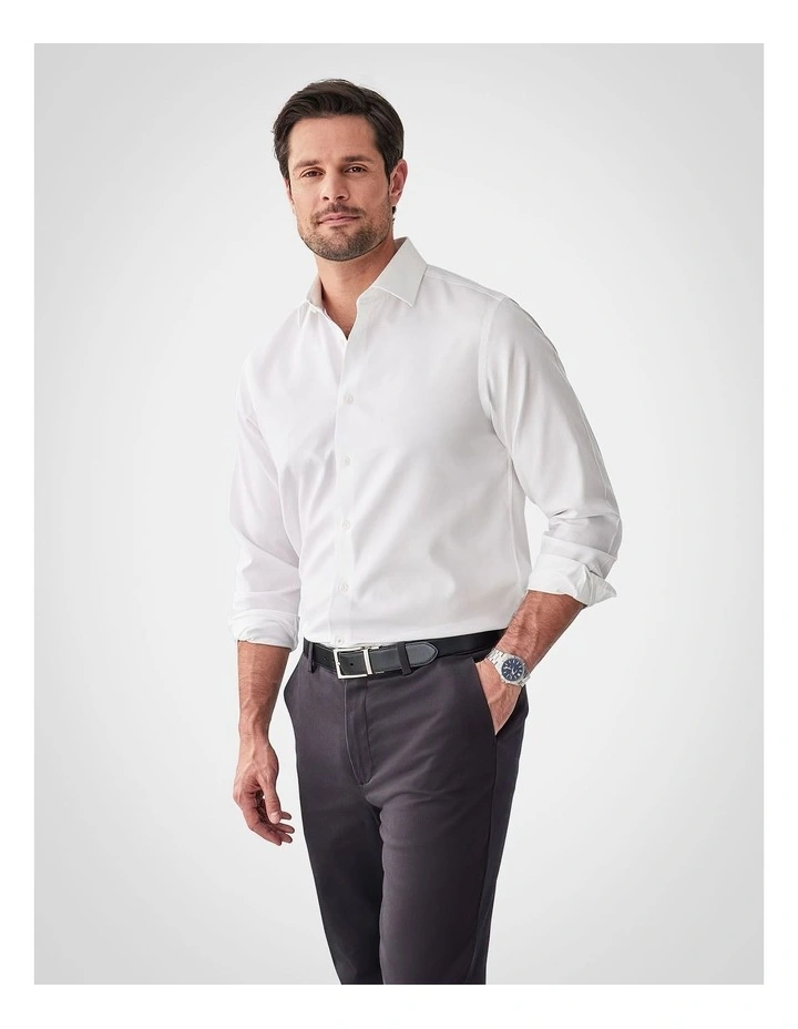 Non-Iron Dobby Plain Long Sleeve Shirt in White image 4