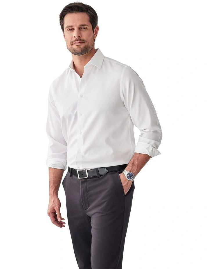 Non-Iron Dobby Plain Long Sleeve Shirt in White image 4