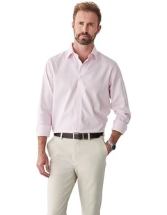 Non-Iron Dobby Plain Long Sleeve Shirt in Pale Pink