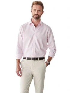 Non-Iron Dobby Plain Long Sleeve Shirt in Pale Pink