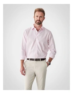 Non-Iron Dobby Plain Long Sleeve Shirt in Pale Pink