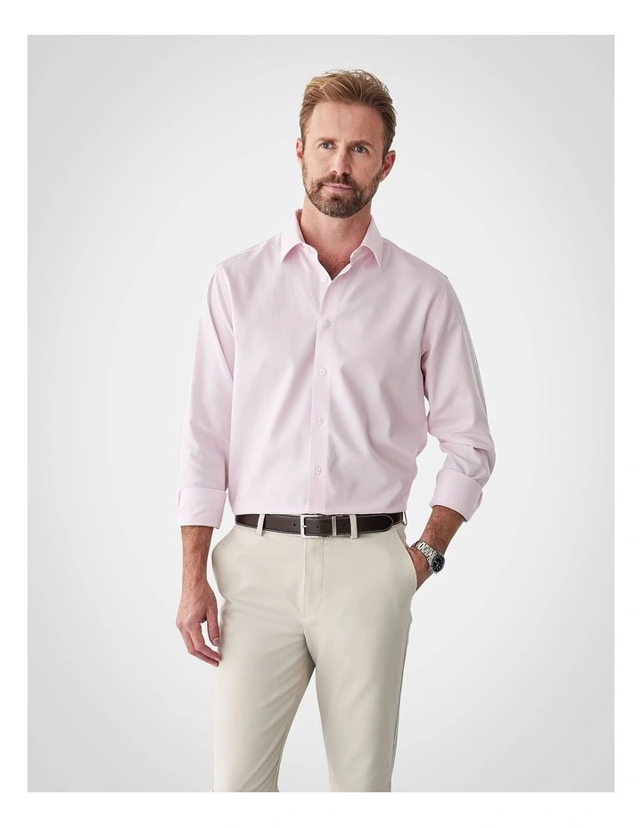 Non-Iron Dobby Plain Long Sleeve Shirt in Pale Pink image 1