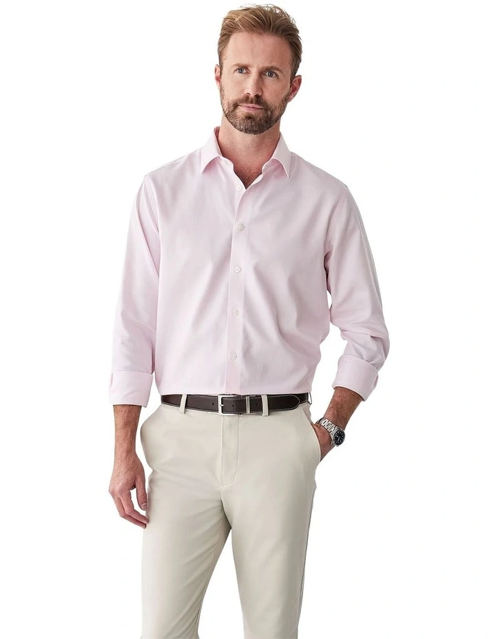 Non-Iron Dobby Plain Long Sleeve Shirt in Pale Pink image 1