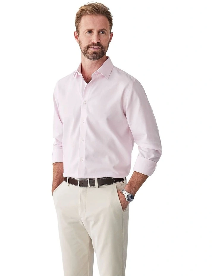 Non-Iron Dobby Plain Long Sleeve Shirt in Pale Pink image 4