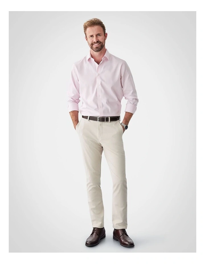 Non-Iron Dobby Plain Long Sleeve Shirt in Pale Pink image 5