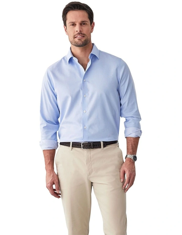 Non-Iron Dobby Plain Long Sleeve Shirt in Sky Blue image 1