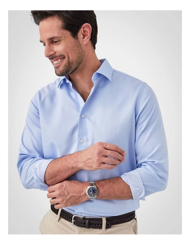 Non-Iron Dobby Plain Long Sleeve Shirt in Sky Blue image 3