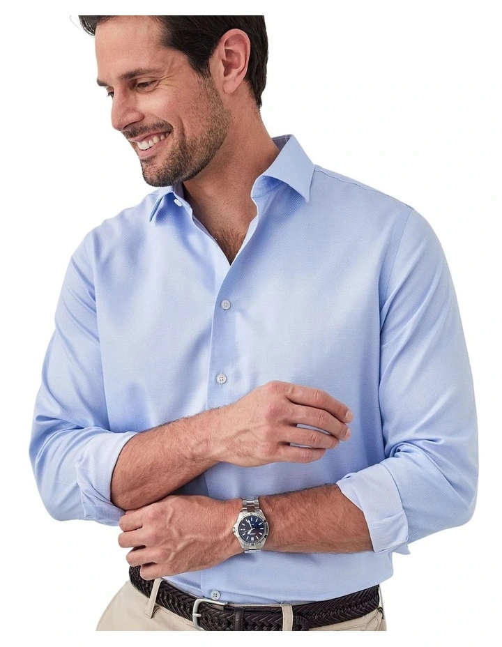 Non-Iron Dobby Plain Long Sleeve Shirt in Sky Blue image 3