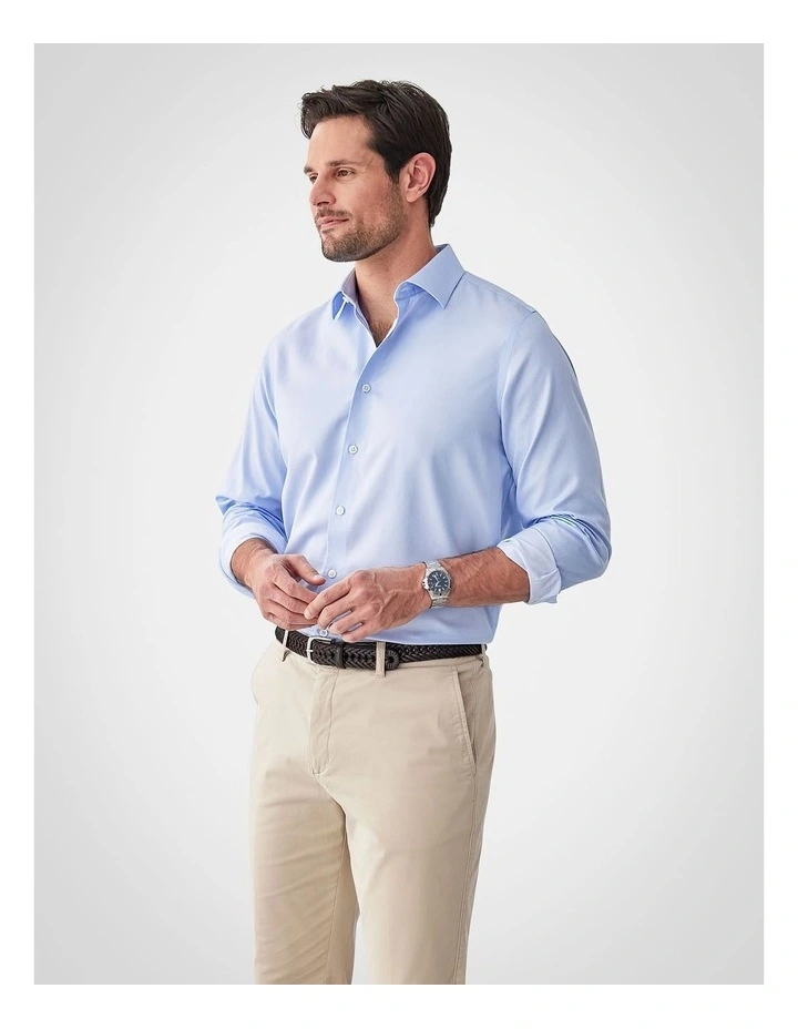 Non-Iron Dobby Plain Long Sleeve Shirt in Sky Blue image 4