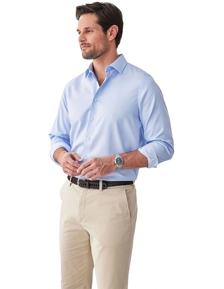 Non-Iron Dobby Plain Long Sleeve Shirt in Sky Blue image 4