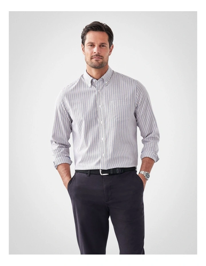 Easy Care Twill Stripe Long Sleeve Shirt in Multi image 1