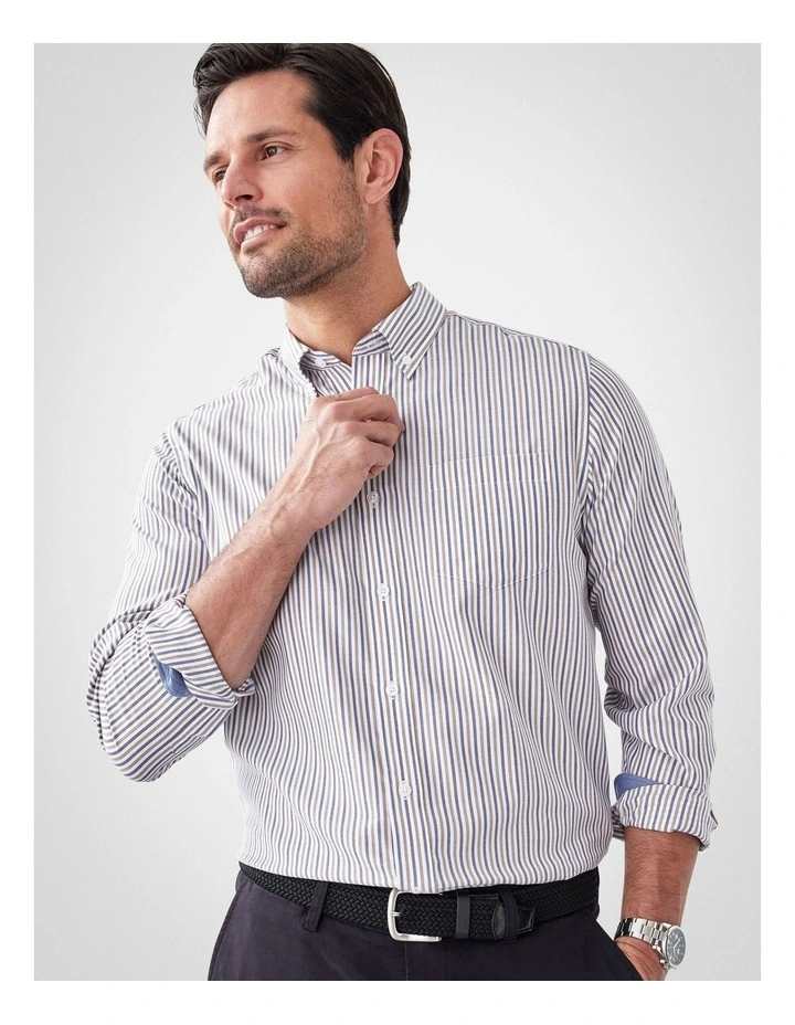 Easy Care Twill Stripe Long Sleeve Shirt in Multi image 3
