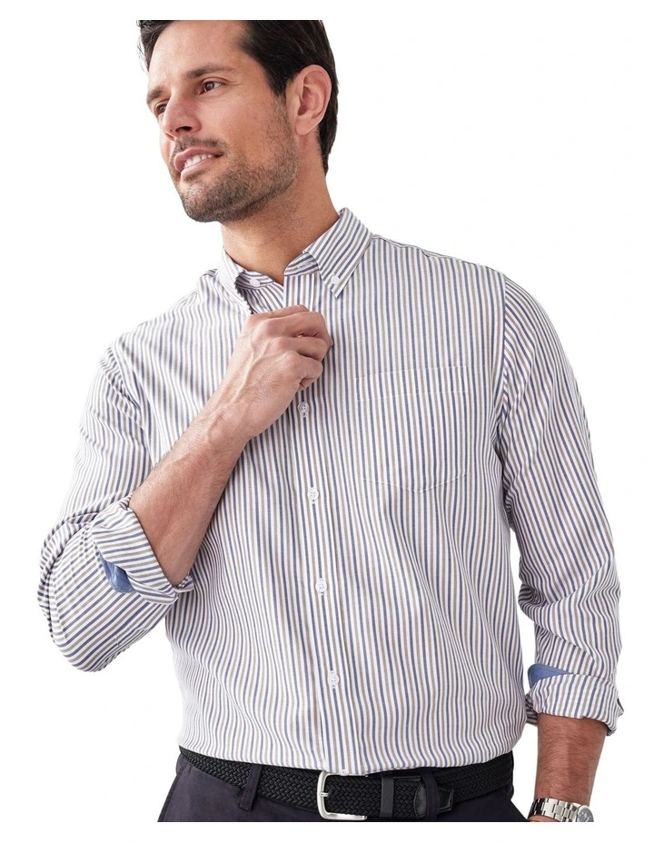 Easy Care Twill Stripe Long Sleeve Shirt in Multi image 3