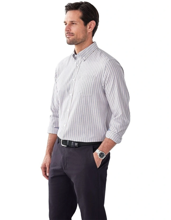 Easy Care Twill Stripe Long Sleeve Shirt in Multi image 4