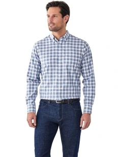 Easy Care Twill Check Long Sleeve Shirt in Multi Check