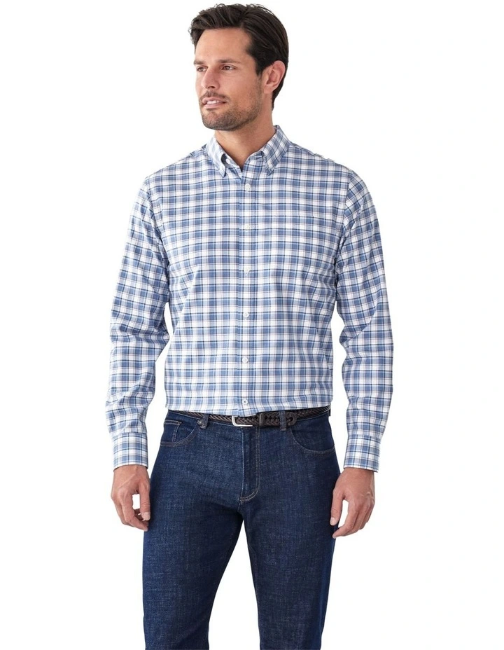 Easy Care Twill Check Long Sleeve Shirt in Multi Check image 1