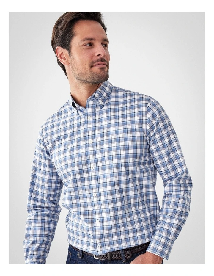 Easy Care Twill Check Long Sleeve Shirt in Multi Check image 3