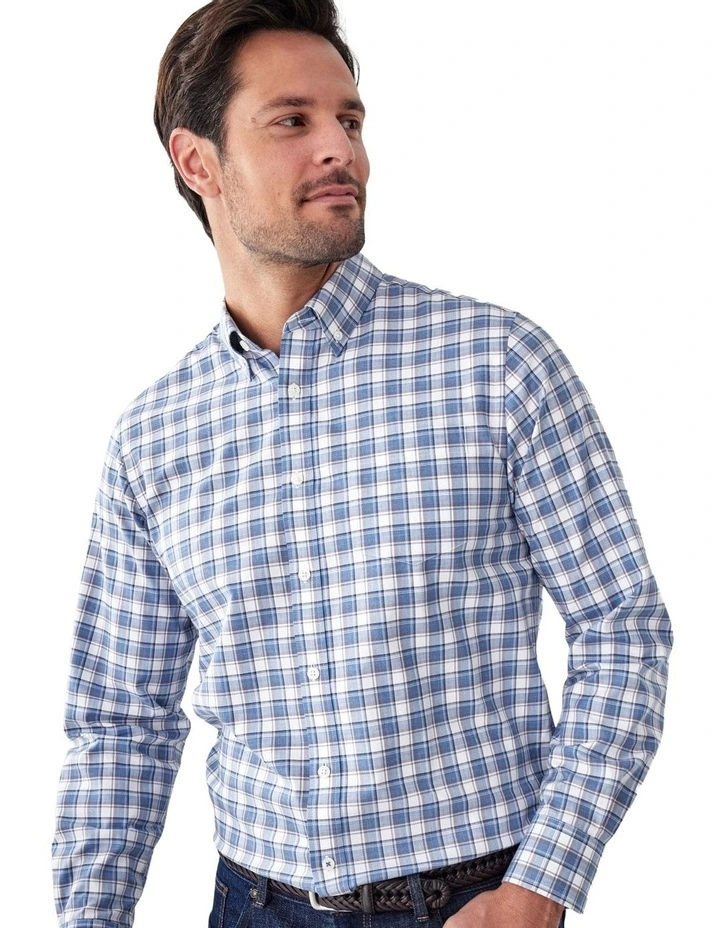 Easy Care Twill Check Long Sleeve Shirt in Multi Check image 3