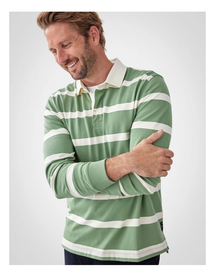 Striped Rugby Jumper in Sage image 3