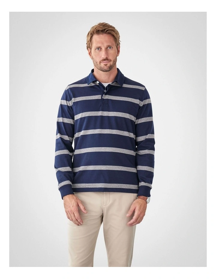 Striped Rugby Jumper in Navy image 1