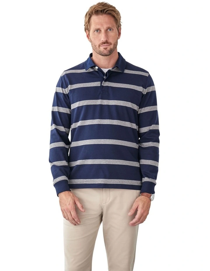 Striped Rugby Jumper in Navy image 1