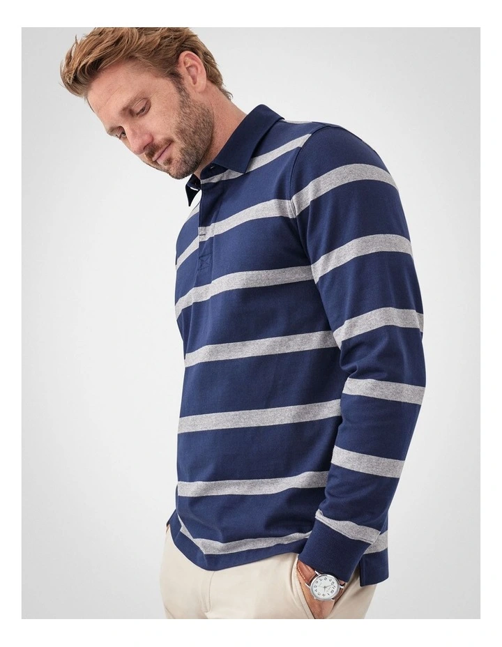 Striped Rugby Jumper in Navy image 3